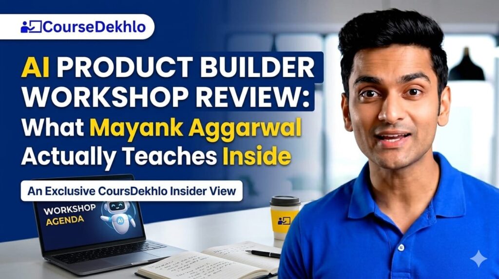 AI Product Builder Workshop Review by CourseDekhlo showing Mayank Aggarwal and workshop overview