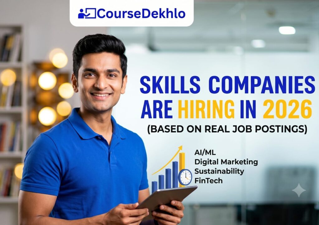 Skills companies are hiring in 2026 based on real job postings, featuring AI, digital marketing, sustainability, and FinTech career skills.