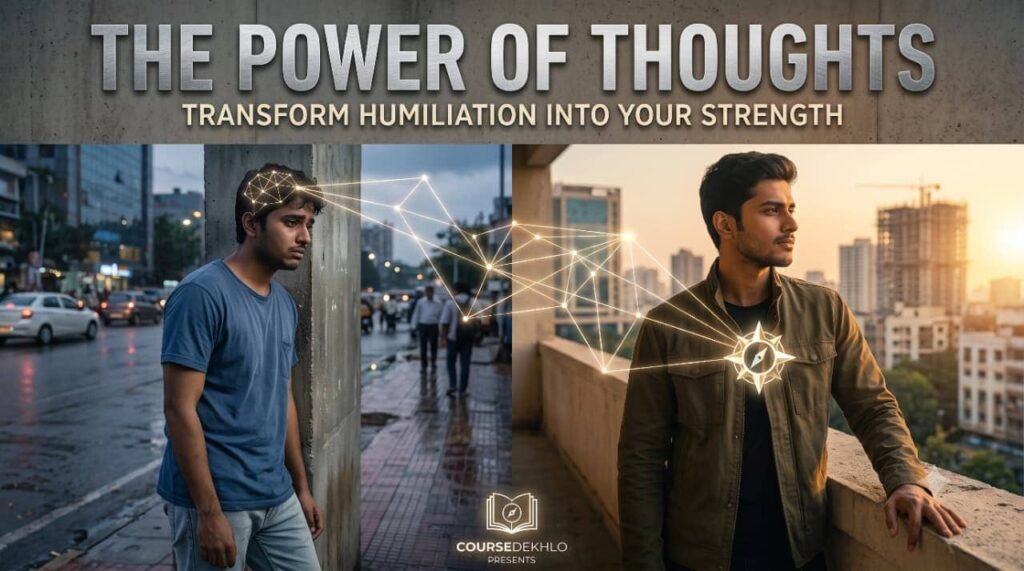 Man transforming from a troubled state into a confident person, symbolizing the power of thoughts and overcoming humiliation.